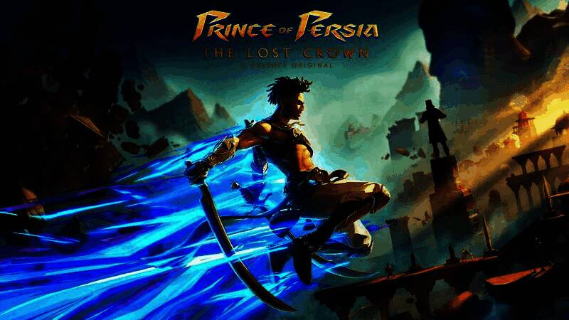 《波斯王子：失落的王冠》游戏画面，主角在神秘遗迹中穿梭