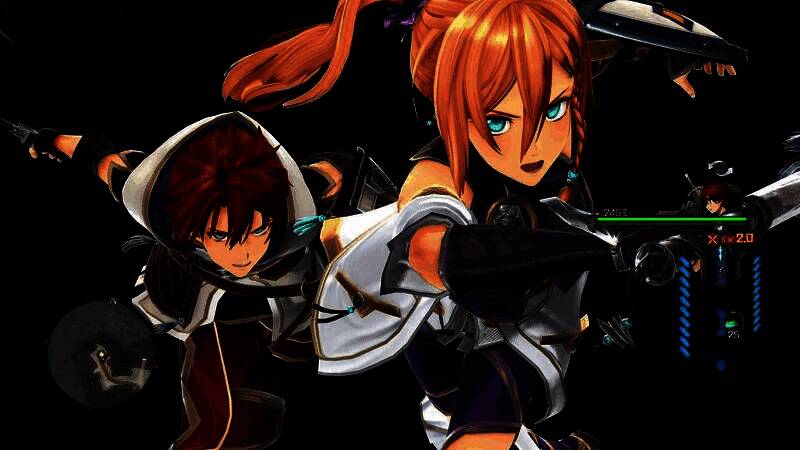 《伊苏10：北境历险》游戏封面风格场景，主角亚特鲁手持剑刃，背景为北境海域