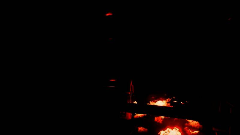 游戏中的潜行场景，主角正躲避怪物追捕，神情紧张