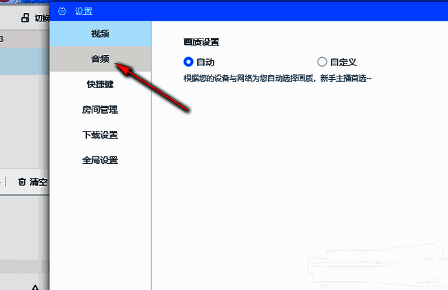 直播设置窗口中的音频设置界面展示