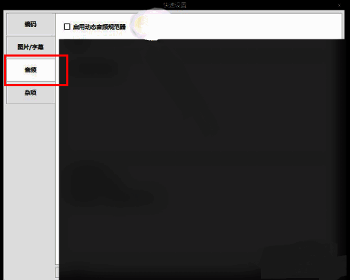 快速设置窗口左侧选项栏，音频选项被选中