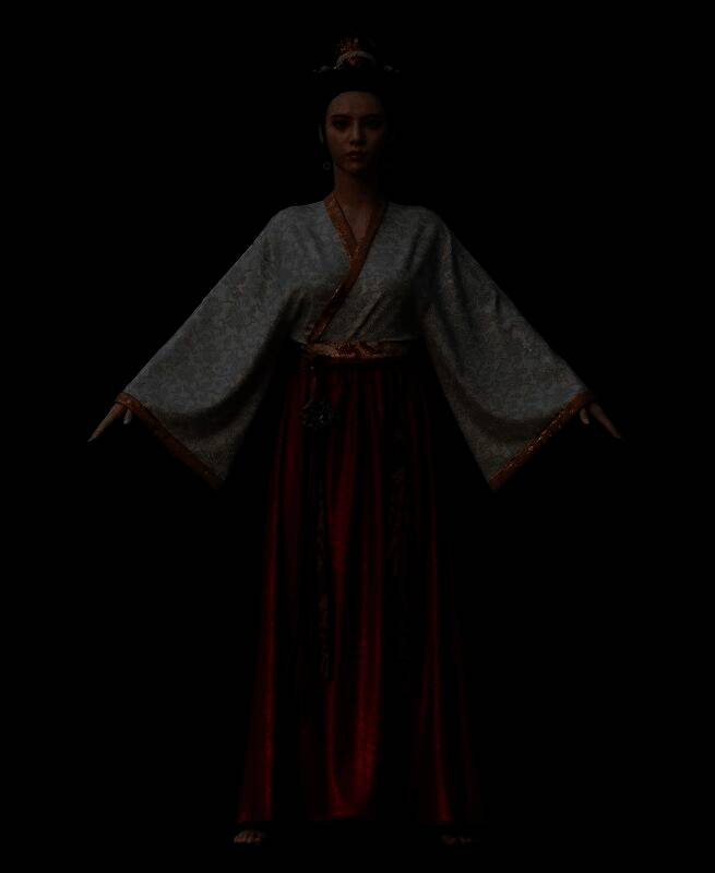 亢金星君宫装版侧面建模图，展现服饰与发型的精细设计