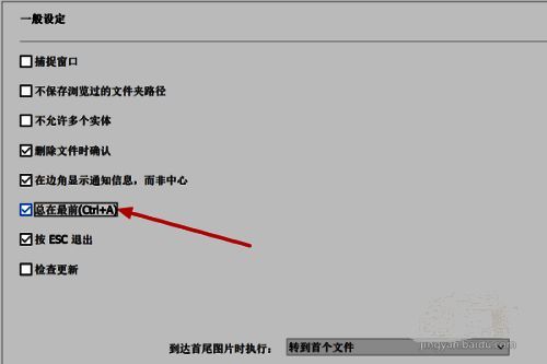 HoneyView设置页面中‘总在最前’选项已被勾选，右侧有说明文字提示