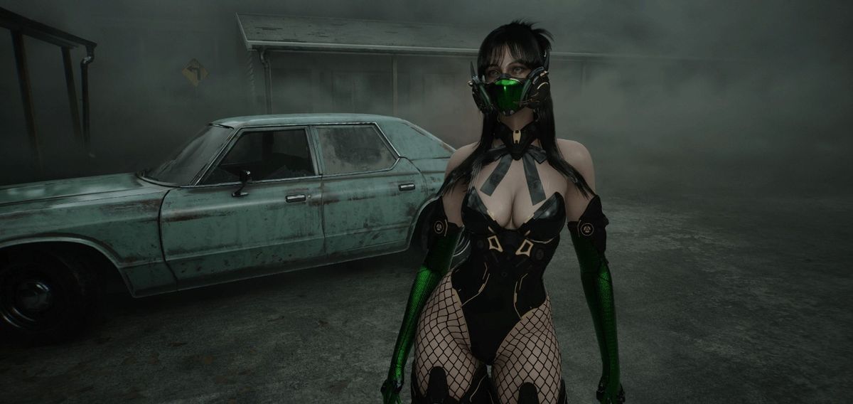 Mod展示图：寂静岭2重制版中玛丽亚被替换为第一后裔风格的终极弗雷娜，身穿华丽战斗服，光影细节精致