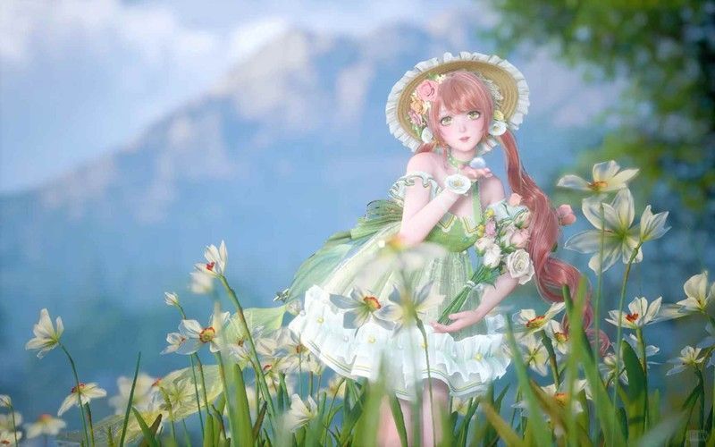 游戏中叮当果丰收场景，角色站在金色麦田般作物中微笑收获