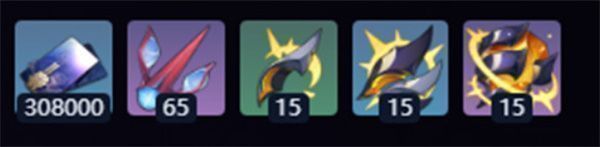 长夜月突破材料列表截图，显示所需材料名称与数量