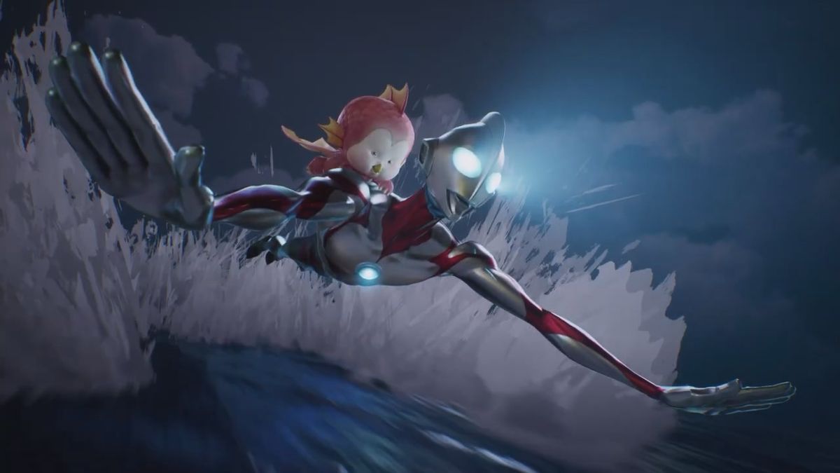 《巨击大乱斗》宣传图展示奥特曼与巨型怪兽对峙的震撼场景，背景为被破坏的城市，光影交错，战斗氛围拉满