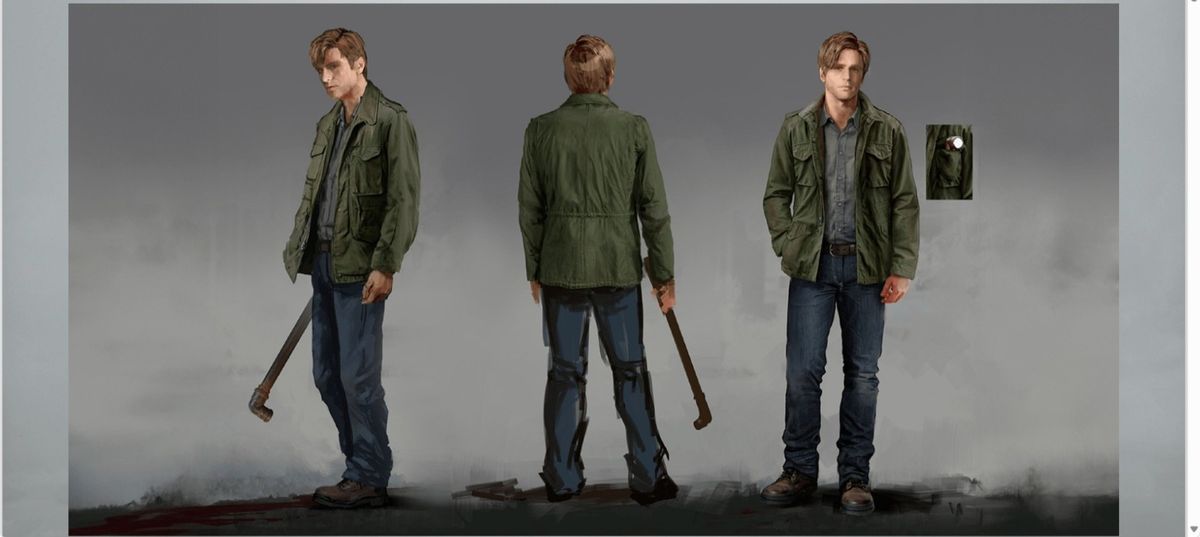 詹姆斯面部表情与服饰细节的多版本对比草图，体现角色情绪张力的探索