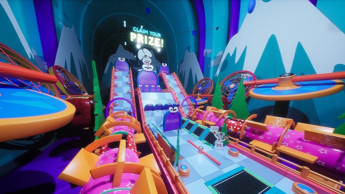 玩家角色在狭窄的高空钢索上行走，下方是深不见底的黑暗深渊，周围布满锈蚀的金属结构