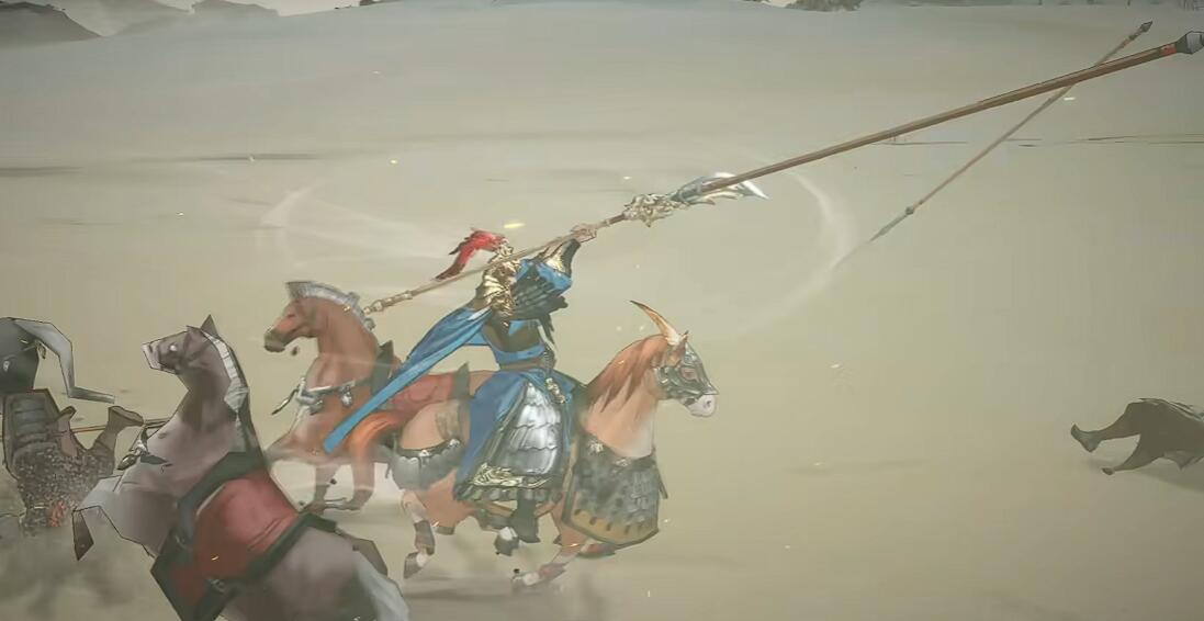 游戏内蜀国阵容战斗画面，关羽位于前排挥舞大刀，队友围绕站位协同作战