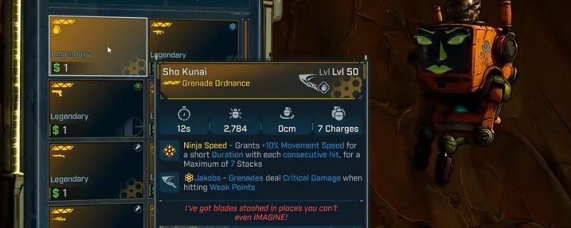 《无主之地4》游戏中一台发光的传奇贩卖机，机体呈金属质感，屏幕上显示多种高科技武器图标，周围散落着弹药箱和能量罐