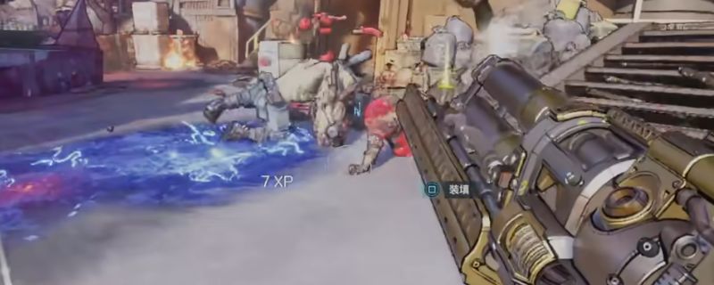 《无主之地4》游戏中闪耀的金色装备掉落场景，光影特效突出稀有品质