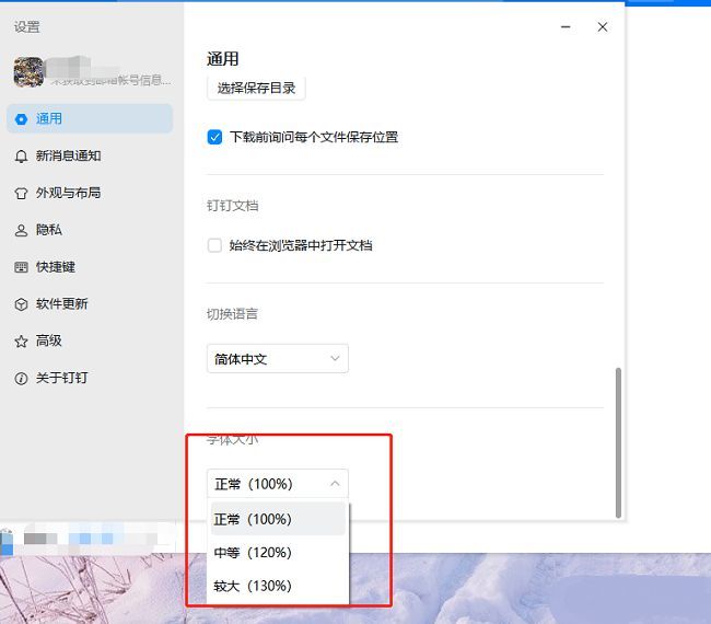 字体大小下拉菜单展开状态，显示多种字号选择