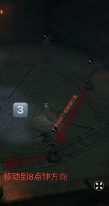 玩家在遗迹内操控角色推动石像，角色动作流畅，光影投射在粗糙石壁上形成动态阴影