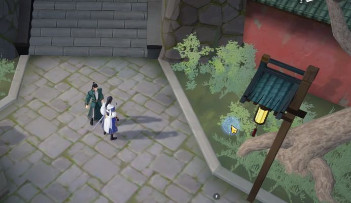 玩家角色正在点击玄武机关，周围泛起蓝色能量波纹，其他三个机关呈现待激活状态