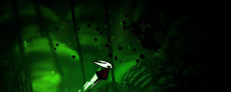 《空洞骑士：丝之歌》中虚空化BOSS苔藓之母战斗场景，周身环绕黑色能量，背景为腐化森林，画面充满压迫感