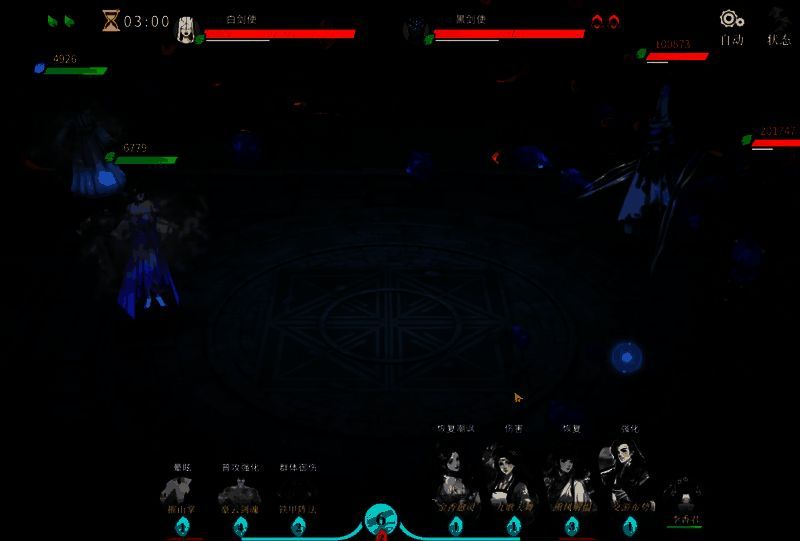 四位主要角色立绘展示：霓裳持扇起舞，小铃铛挥剑疾驰，曲玉凝神施法，池鹭轻抚琴弦