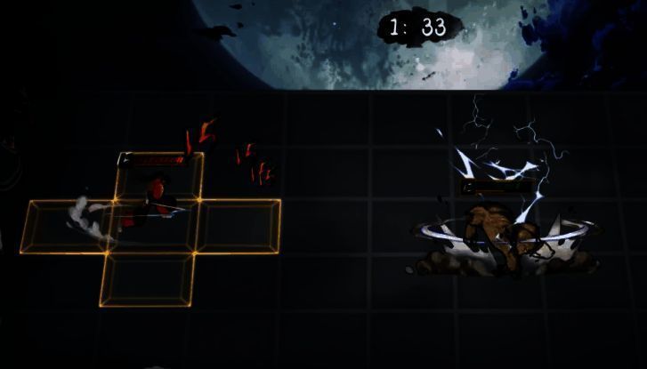 PVP对战界面展示，显示角色站位、血条及策略卡槽位布局