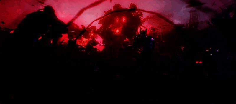 激光武器发射瞬间画面，一道明亮光束贯穿战场，敌人被击中后爆炸特效