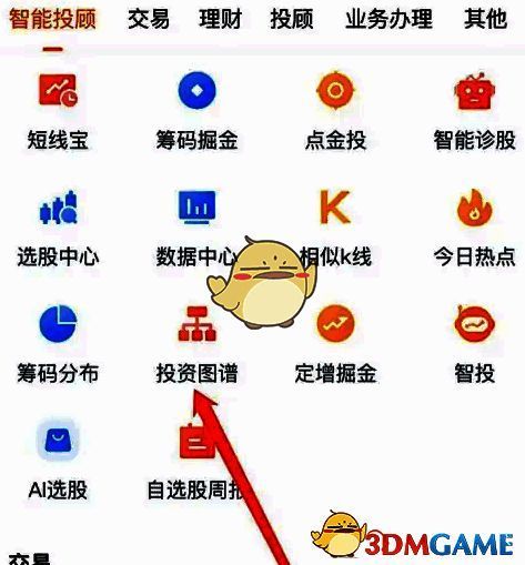 投资图谱功能页面截图，显示多维度数据图表与交互控件