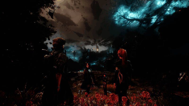 《光与影：33号远征队》游戏场景展示，画面中光影交错，角色行走在充满奇幻色彩的废墟之中，周围漂浮着发光粒子，整体氛围神秘而壮丽