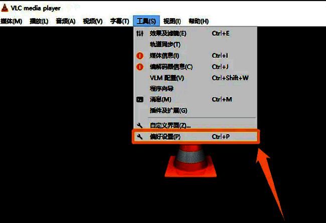 VLC偏好设置窗口，左侧为设置分类列表，右侧显示当前选项内容