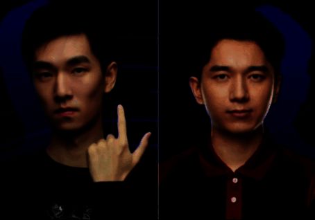 神龙杯比赛实况截图，两名选手在电脑前专注操作，屏幕上是激烈的单位交战场景