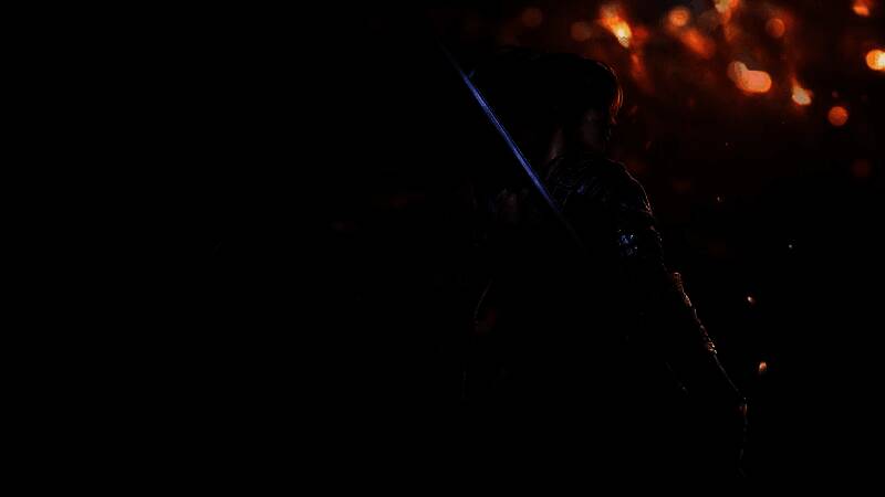 《明末：渊虚之羽》实机画面展示昏暗风格的古建筑场景，主角手持双剑对峙一名巨大诡异Boss