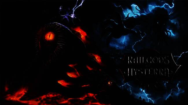 游戏主视觉图展示一辆由机械与血肉融合而成的巨大列车行驶在扭曲的克苏鲁风格荒原上，天空布满诡异符号