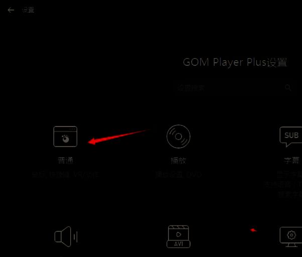 GOMPlayer设置窗口左侧菜单高亮显示‘普通’选项，右侧对应区域展示基本设置内容