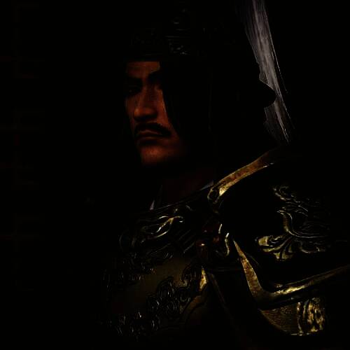 袁绍身披金纹红袍，头戴玉冠却未戴盔，立于高台之上俯视群雄，背景为战火初起的洛阳城，凸显其枭雄气质