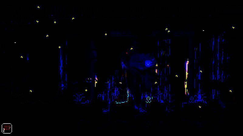 角色站在悬崖边面对一只悬浮的发光水母状生物，周围电光闪烁