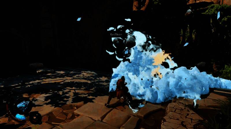 地下神庙场景，布满符文墙壁与发光水晶，角色谨慎前行