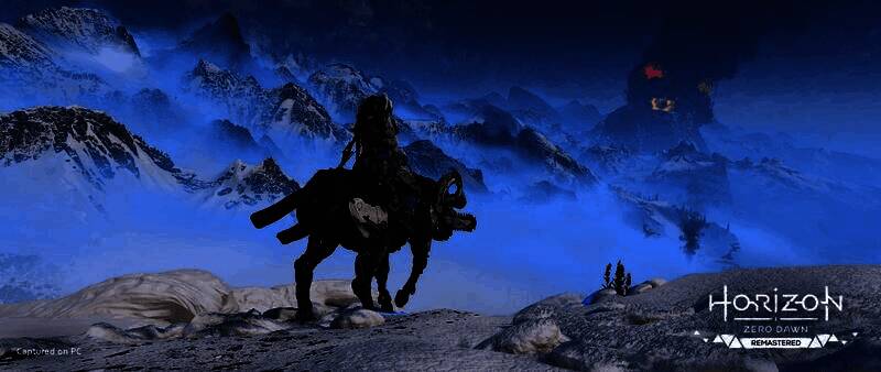 雪地环境中机械牛群奔跑而过，雪花飞溅，地面留下清晰足迹，环境互动逼真