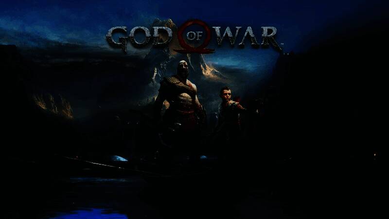 《战神》电视剧概念艺术图，展现奎托斯与阿特柔斯在北欧雪原中并肩前行的场景，背景有神秘符文石阵和远古巨兽轮廓