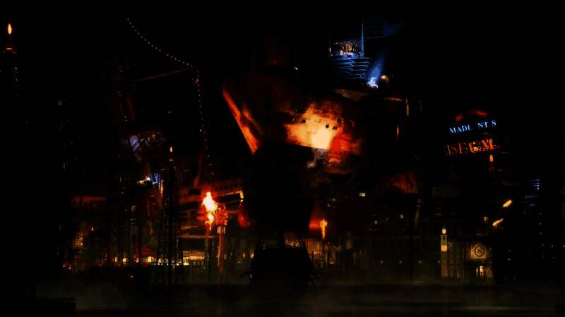 主角站在海盗船上挥舞武器，背景是爆炸的敌舰和燃烧的海面