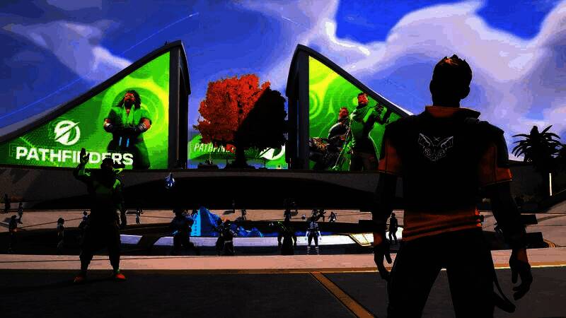 多人对战场景截图，展示‘Gauntlet’模式中的团队交战画面，多名英雄释放技能，战场特效密集，气氛紧张激烈