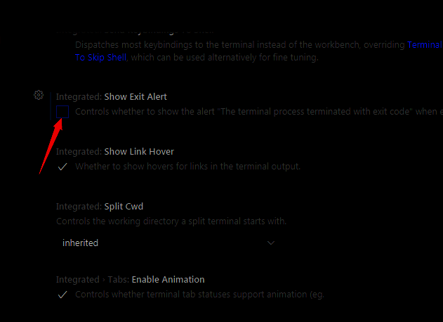 Terminal设置中Show Exit Alert选项被取消勾选的状态