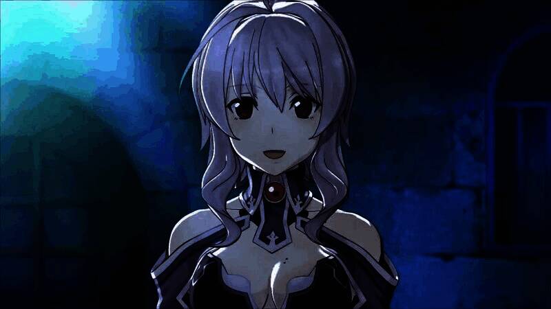 斯托蕾雅身穿华丽战甲，手持光刃在空中跃起，背景为浮空城市遗迹