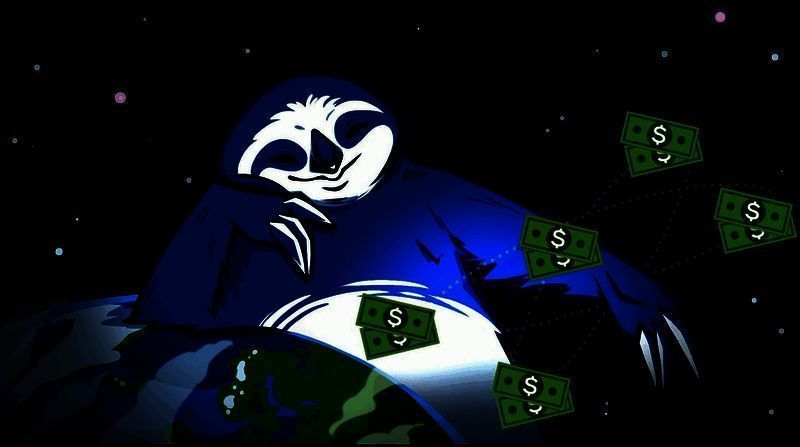 Outersloth团队工作场景概念图，显示多名开发者围绕屏幕讨论游戏提案，风格简约现代