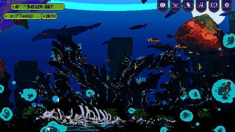 不同主题的鱼箱对比图，左侧是海底珊瑚风格，右侧是星空浮岛风格，鱼类造型也随环境变化而不同