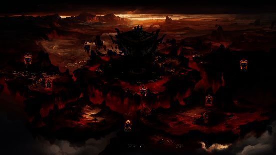 荒狱世界场景展示，广袤荒漠中矗立着古老机械遗迹，远处雷云翻涌