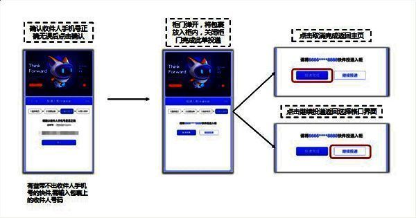 手机界面上显示完整的投递详情页，包含快递信息与操作提示