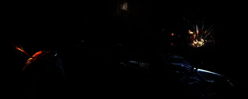 凯尔·克兰在昏暗城市废墟中潜行，身上布满伤痕与改造痕迹，眼神中透露出愤怒与决绝，背景可见废弃实验室和监控设备