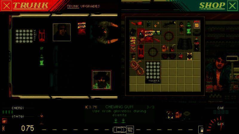 车内视角画面，仪表盘显示速度与油量，中控台有老旧收音机，窗外掠过一片金黄的麦田