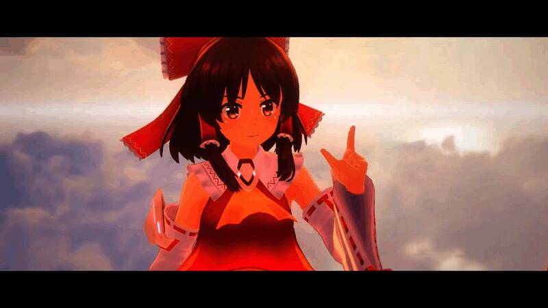 主角博丽灵梦施展符咒技能的战斗瞬间，周围雷光闪烁，画面充满动感