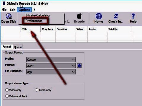 Options下拉菜单展开状态，Preferences选项被选中并高亮