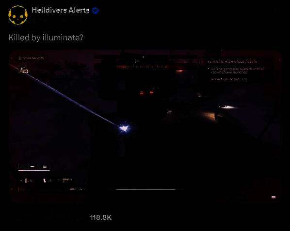 游戏中一道蓝色能量光束从天而降击中地面，爆炸激起尘土与火花，周围玩家角色惊慌躲避