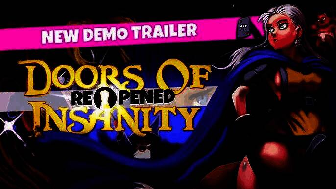 《疯狂之门：重新开张》游戏主视觉图，展示黑暗奇幻风格的迷宫大门与角色剪影