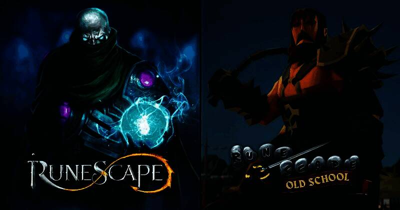 经典《RuneScape》游戏画面，角色在沙漠神庙前与巨型蝎子怪物激烈战斗，技能特效绚丽